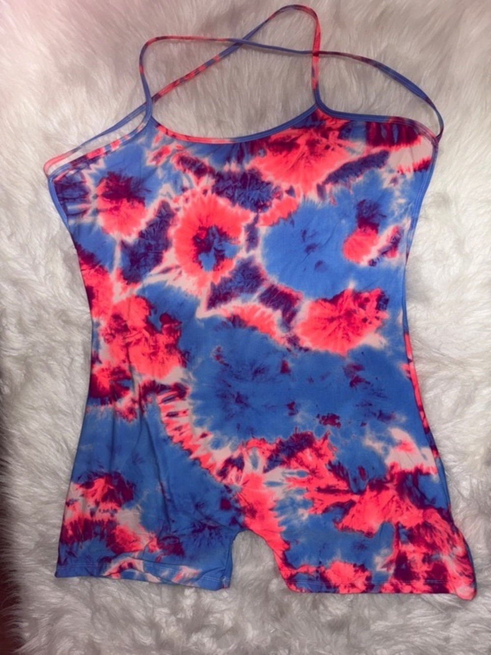 Tie-Dye Blue and Neon Pink Strappy Romper